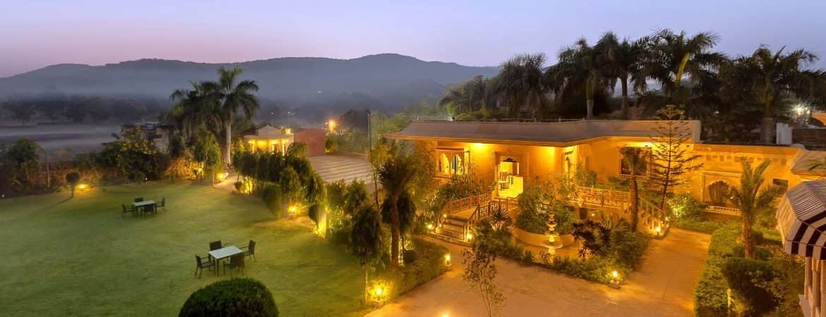 Lawns and hills at Sterling Bagh Ranthambore
