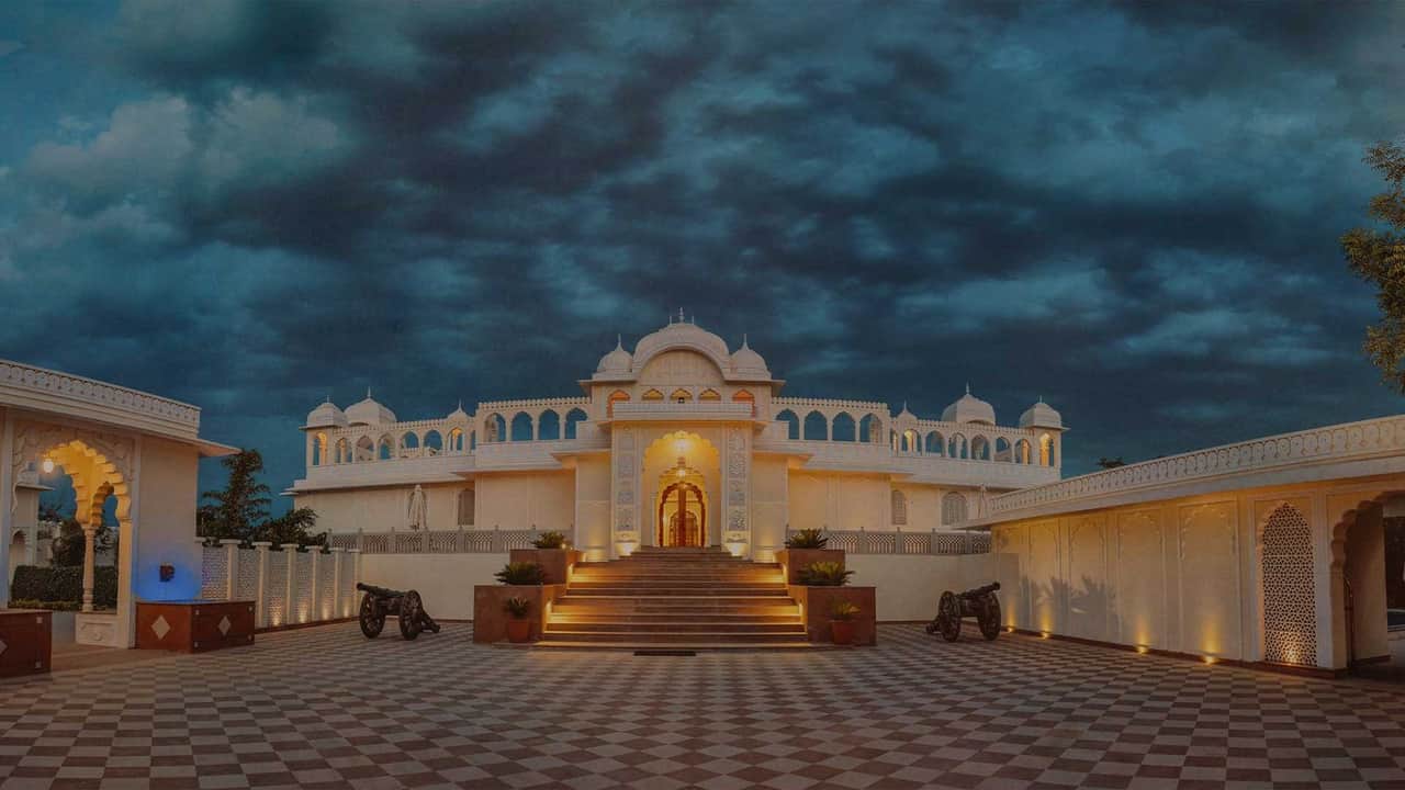 The Tigress Ranthambhore resort entrance at dusk