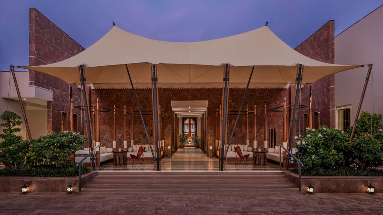Tented entrance pavilion at JW Marriott Ranthambore Resort & Spa