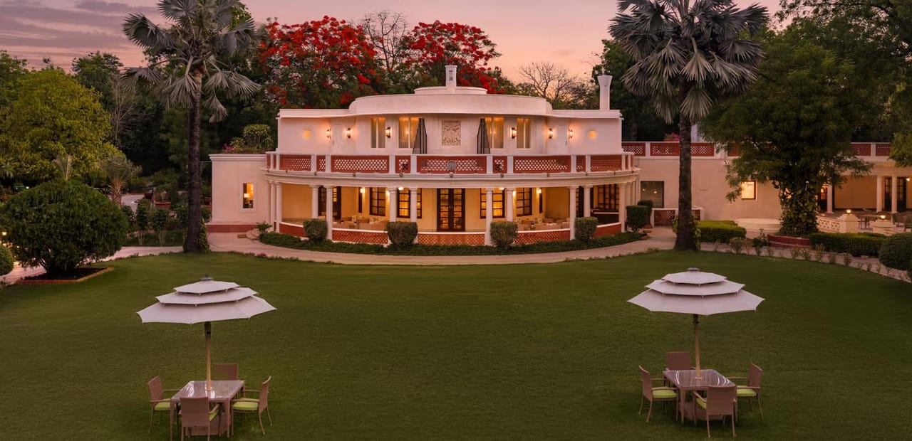 Lawn and facade of Sawai Madhopur Lodge