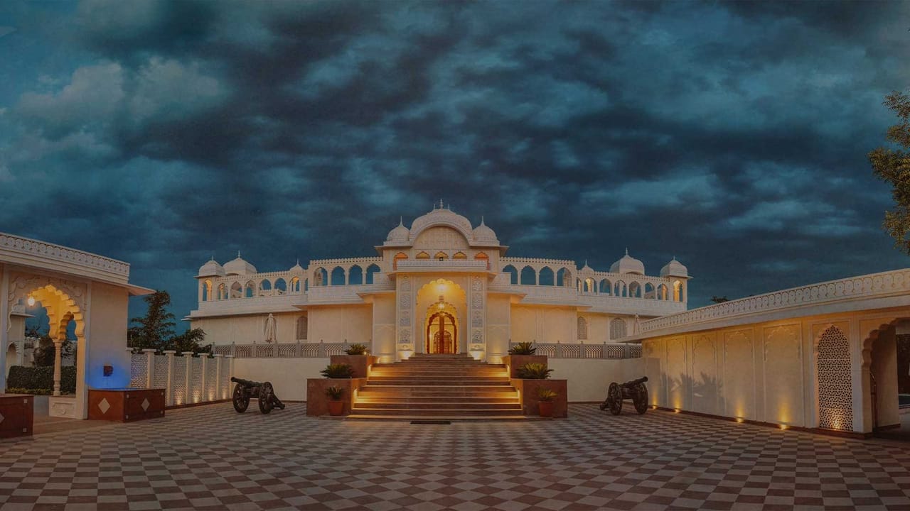 The Tigress Ranthambhore resort entrance at dusk